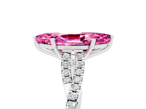 White gold Marquise Cut Pink Sapphire Solitaire Engagement Ring with Twisted Pavé Band and Four-Prong Setting_17