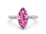 White gold Marquise Cut Pink Sapphire Solitaire Pavé Band with Four-Prong Setting_24