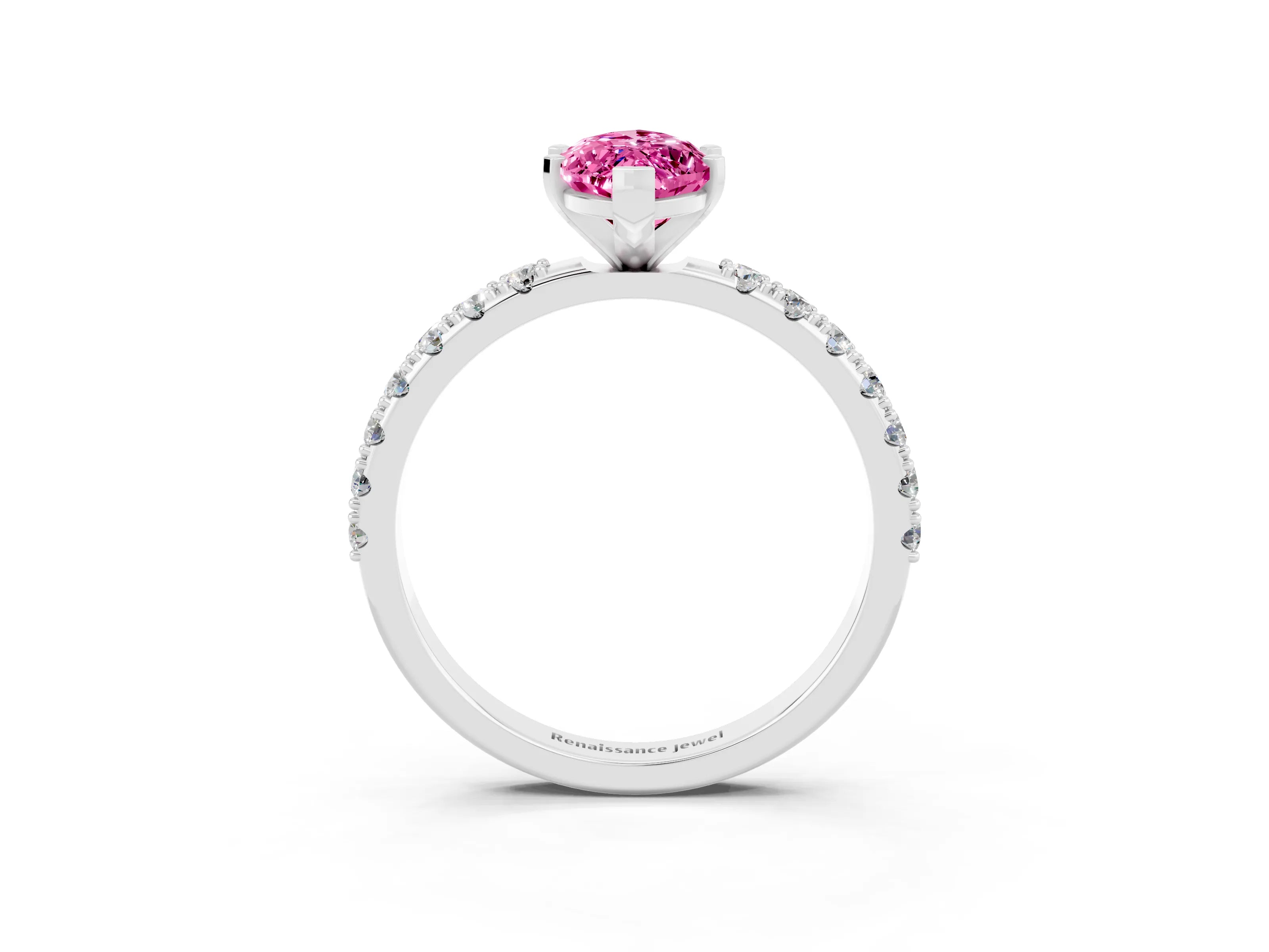 White gold Marquise Cut Pink Sapphire Solitaire Pavé Band with Four-Prong Setting_27