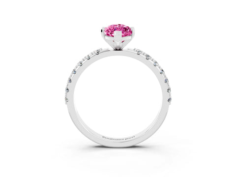 White gold Marquise Cut Pink Sapphire Solitaire Pavé Band with Four-Prong Setting_27