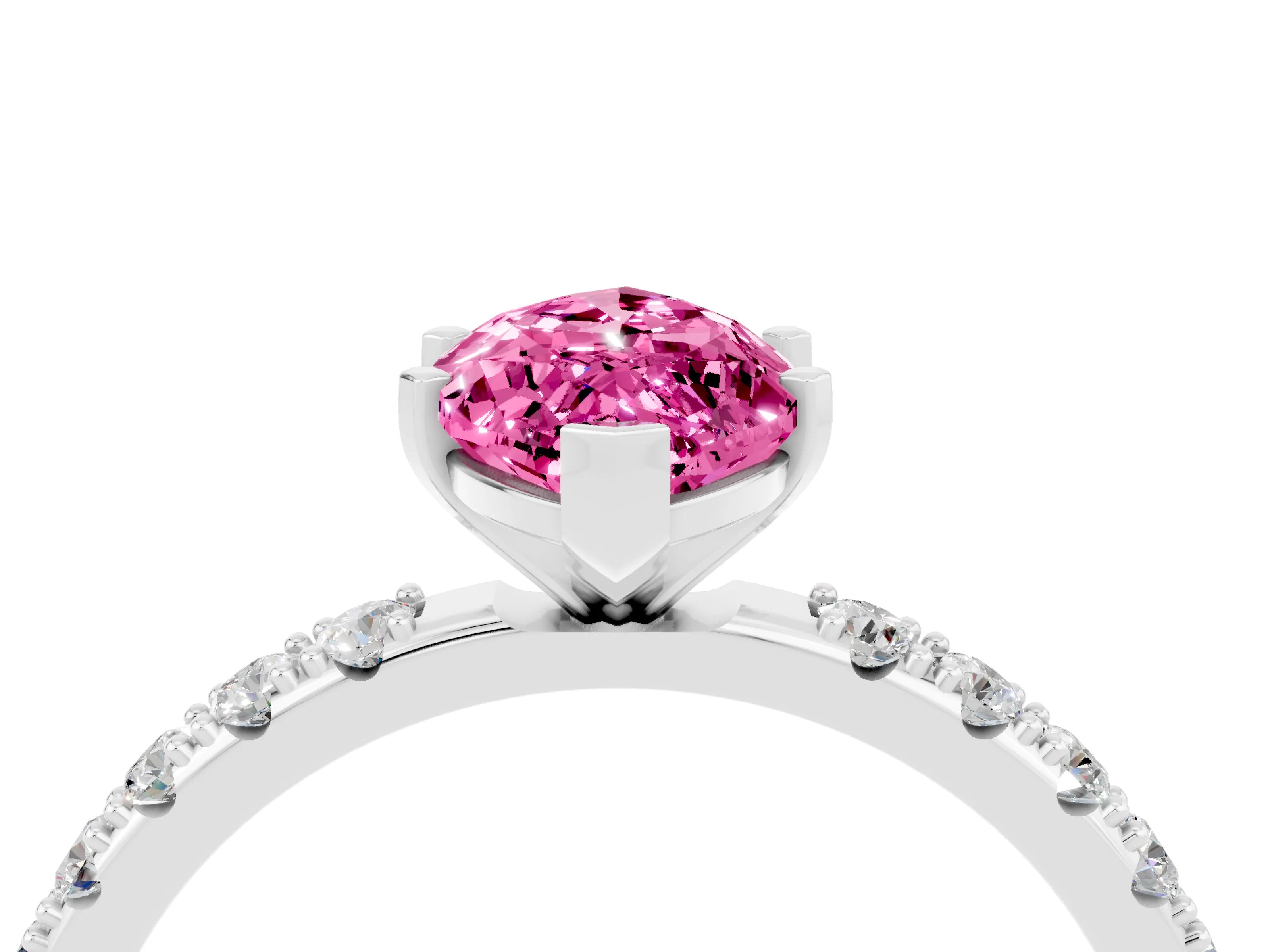 White gold Marquise Cut Pink Sapphire Solitaire Pavé Band with Four-Prong Setting_28