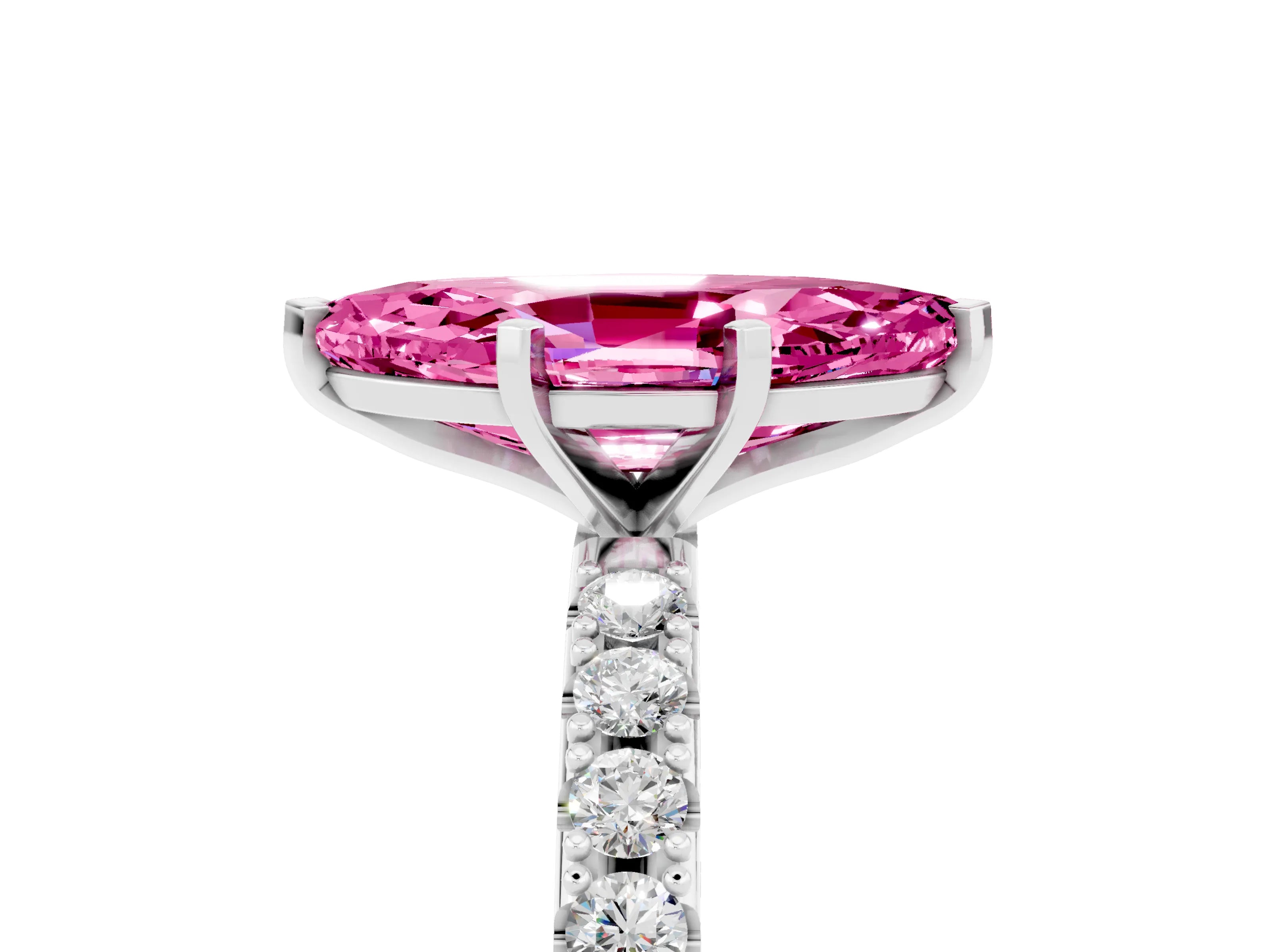 White gold Marquise Cut Pink Sapphire Solitaire Pavé Band with Four-Prong Setting_29
