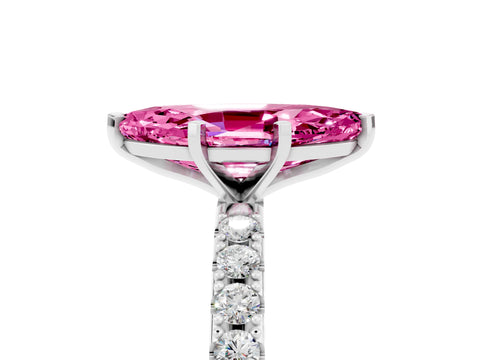 White gold Marquise Cut Pink Sapphire Solitaire Pavé Band with Four-Prong Setting_29