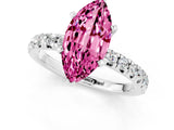 White gold Marquise Cut Pink Sapphire Solitaire Pavé Engagement Ring with Round Band and Prong Setting_13
