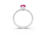 White gold Marquise Cut Pink Sapphire Solitaire Pavé Engagement Ring with Round Band and Prong Setting_15