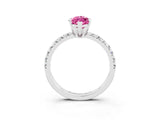 White gold Marquise Cut Pink Sapphire Solitaire Pavé Engagement Ring with Round Band and Prong Setting_75