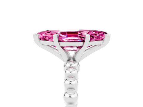 White gold Marquise Cut Pink Sapphire Solitaire Ring with Beaded Band and Prong Setting_29