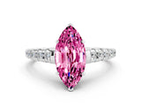 White gold Marquise Cut Pink Sapphire Solitaire Ring with Cathedral Setting and Pavé Band_24