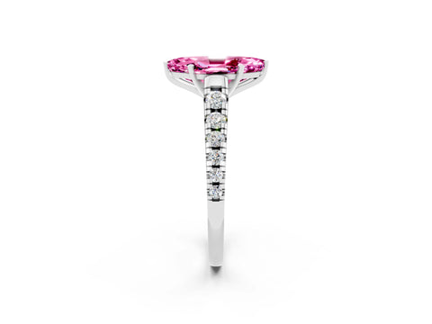 White gold Marquise Cut Pink Sapphire Solitaire Ring with Cathedral Setting and Pavé Band_26