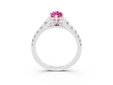White gold Marquise Cut Pink Sapphire Solitaire Ring with Cathedral Setting and Pavé Band_27