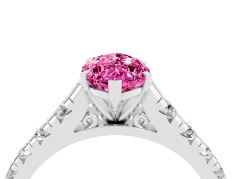 White gold Marquise Cut Pink Sapphire Solitaire Ring with Cathedral Setting and Pavé Band_28