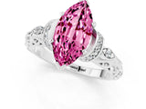 White gold Marquise Cut Pink Sapphire Solitaire Ring with Filigree Band and Four-Prong Setting_49