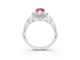 White gold Marquise Cut Pink Sapphire Solitaire Ring with Filigree Band and Four-Prong Setting_51