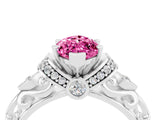 White gold Marquise Cut Pink Sapphire Solitaire Ring with Filigree Band and Four-Prong Setting_52