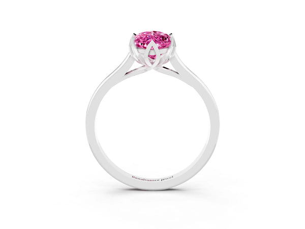 Platinum Marquise Cut Pink Sapphire Solitaire Ring with Flower Prong Setting and Classic Band