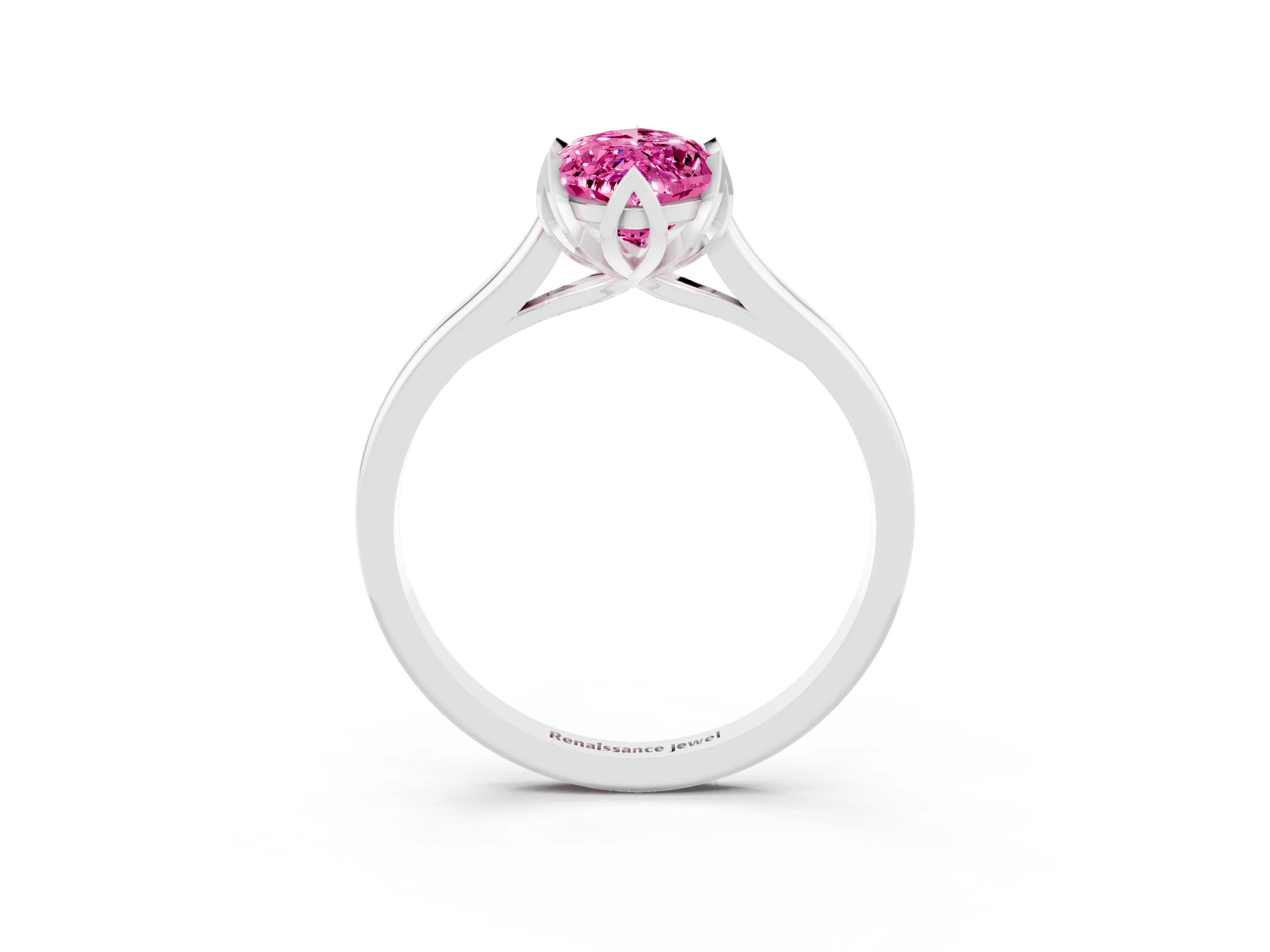 White gold Marquise Cut Pink Sapphire Solitaire Ring with Flower Prong Setting and Classic Band_15