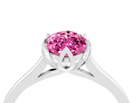 White gold Marquise Cut Pink Sapphire Solitaire Ring with Flower Prong Setting and Classic Band_16