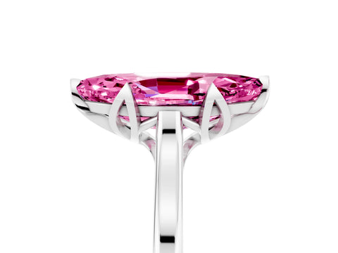 White gold Marquise Cut Pink Sapphire Solitaire Ring with Flower Prong Setting and Classic Band_17