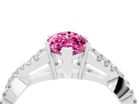 White gold Marquise Cut Pink Sapphire Solitaire Ring with Four-Prong Setting and Twisted Pavé Band_16