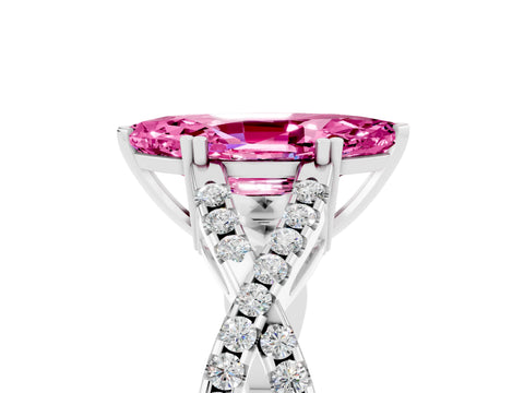 White gold Marquise Cut Pink Sapphire Solitaire Ring with Four-Prong Setting and Twisted Pavé Band_17