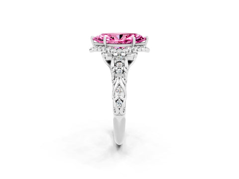 White gold Marquise Cut Pink Sapphire Solitaire Ring with Hidden Halo and Pavé Band_14