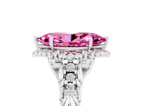 White gold Marquise Cut Pink Sapphire Solitaire Ring with Hidden Halo and Pavé Band_17