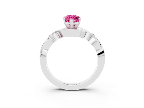 White gold Marquise Cut Pink Sapphire Solitaire Ring with Milgrain Pavé Band and Four-Prong Setting_15