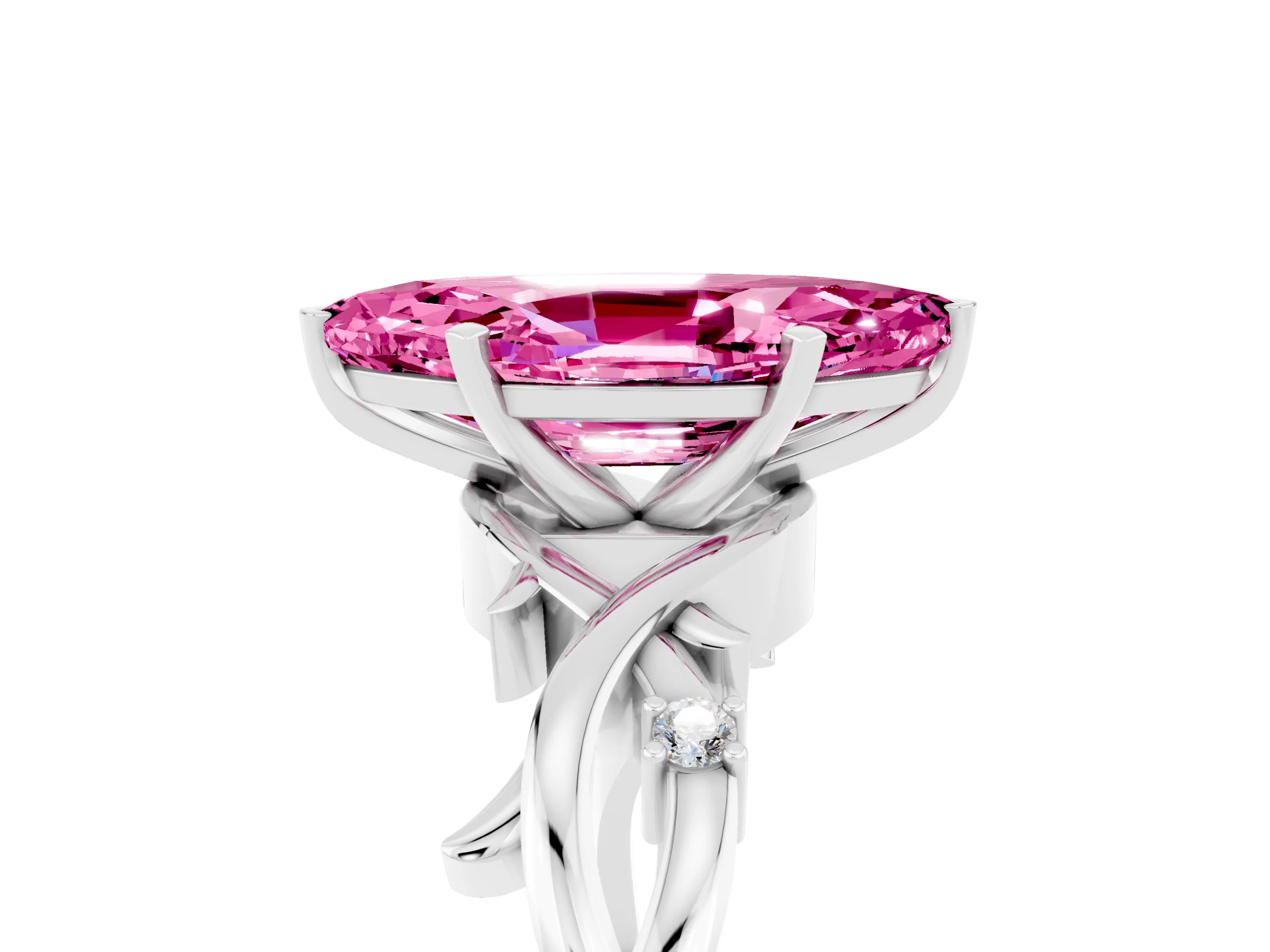 White gold Marquise Cut Pink Sapphire Solitaire Ring with Milgrain Pavé Band and Four-Prong Setting_17