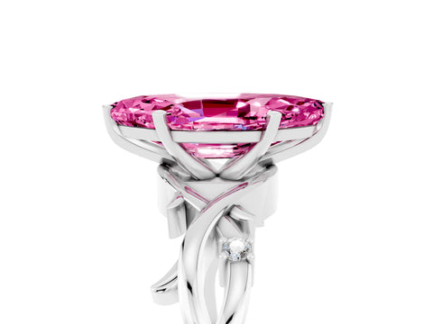 White gold Marquise Cut Pink Sapphire Solitaire Ring with Milgrain Pavé Band and Four-Prong Setting_41