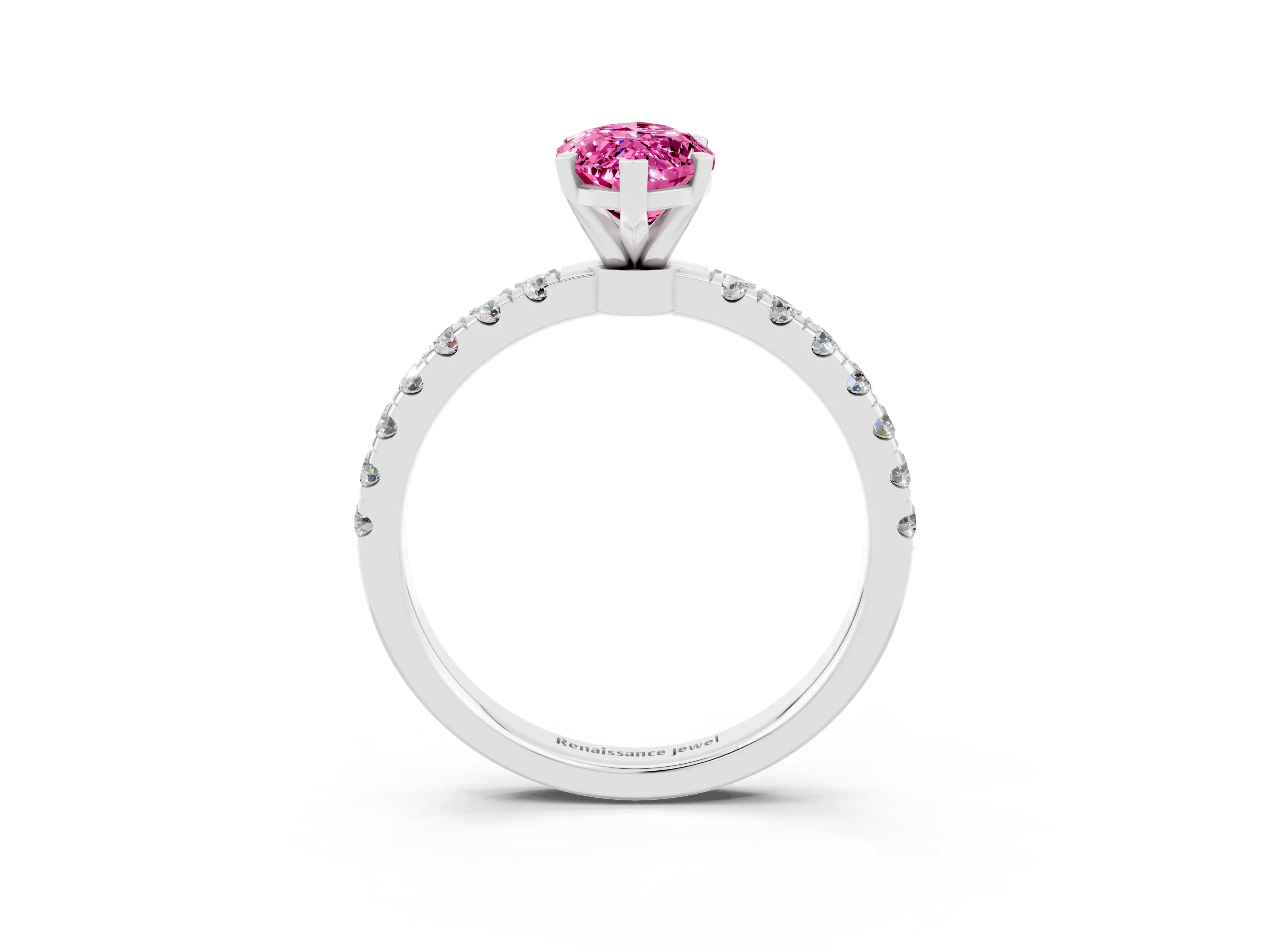 White gold Marquise Cut Pink Sapphire Solitaire Ring with Pavé Accents and Four-Prong Setting_27