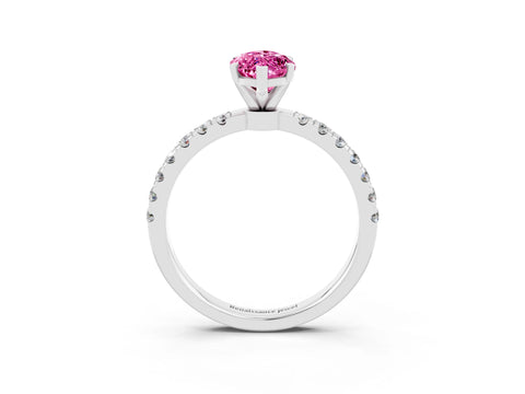 White gold Marquise Cut Pink Sapphire Solitaire Ring with Pavé Accents and Four-Prong Setting_27