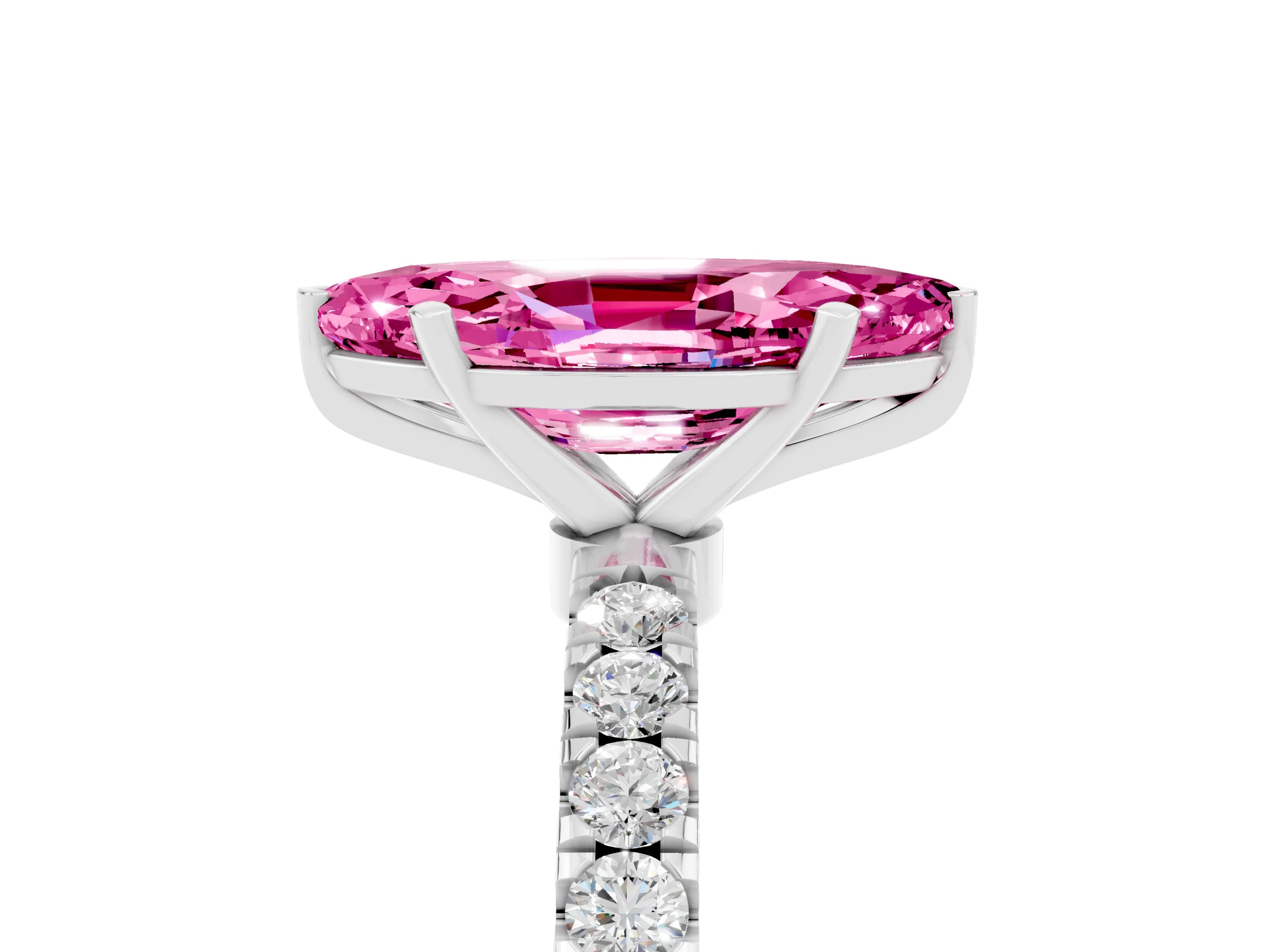 White gold Marquise Cut Pink Sapphire Solitaire Ring with Pavé Accents and Four-Prong Setting_29