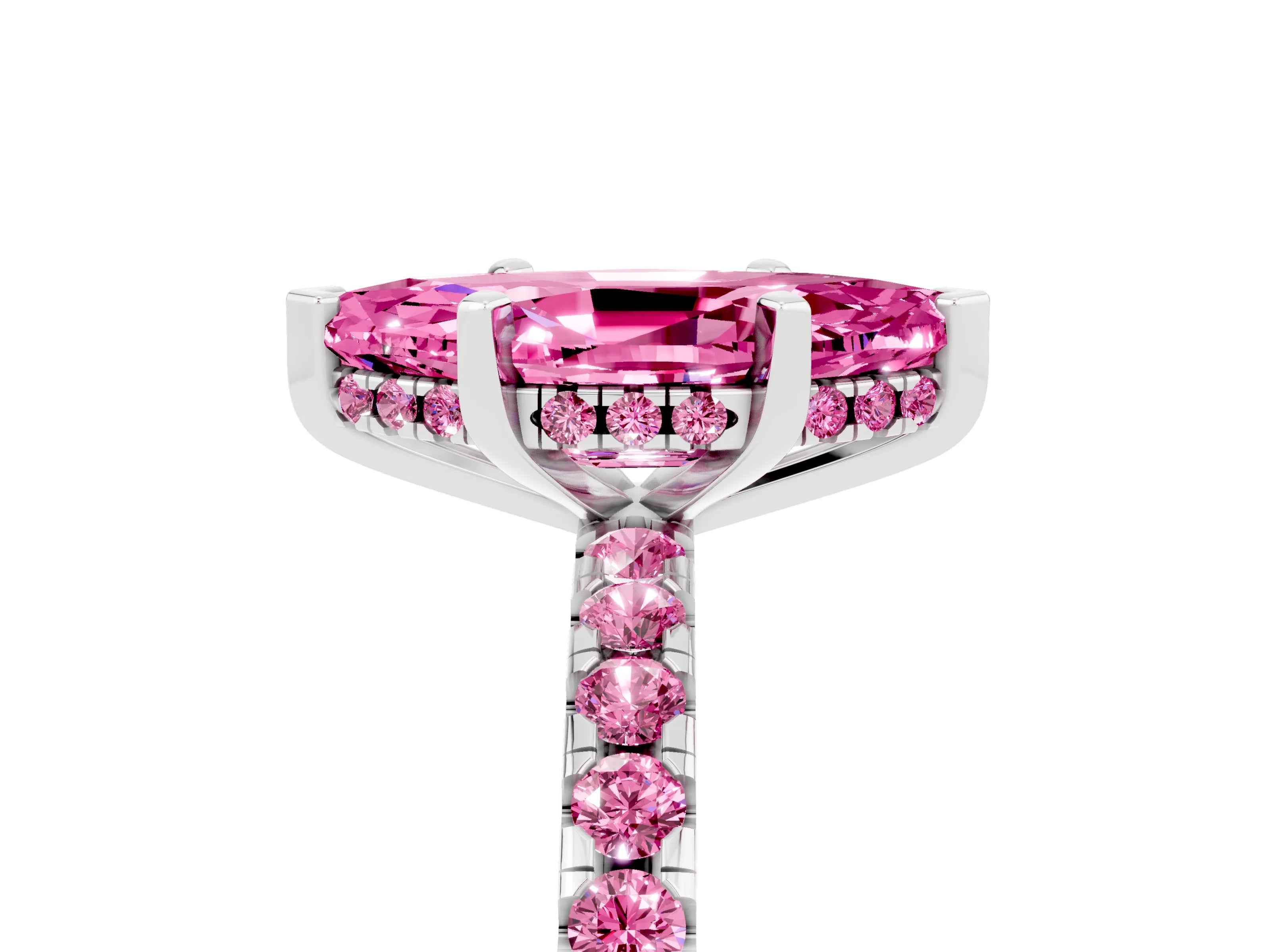 White gold Marquise Cut Pink Sapphire Solitaire Ring with Pavé Band and Four-Prong Setting_17
