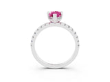 White gold Marquise Cut Pink Sapphire Solitaire Ring with Pavé Band and Four-Prong Setting_63