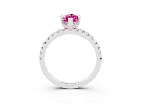 White gold Marquise Cut Pink Sapphire Solitaire Ring with Pavé Band and Four-Prong Setting_63