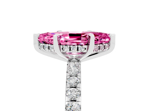 White gold Marquise Cut Pink Sapphire Solitaire Ring with Pavé Band and Four-Prong Setting_65