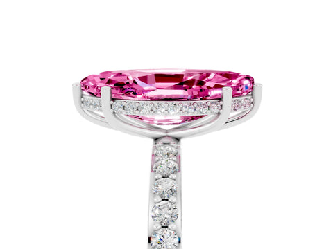White gold Marquise Cut Pink Sapphire Solitaire Ring with Pavé Band and Hidden Halo_24