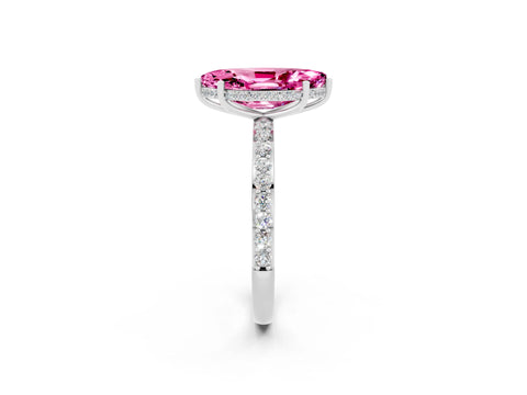 White gold Marquise Cut Pink Sapphire Solitaire Ring with Pavé Band and Hidden Halo_26