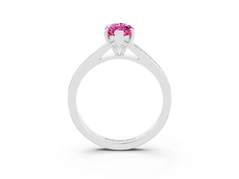 White gold Marquise Cut Pink Sapphire Solitaire Ring with Pavé Band and Prong Setting_3