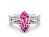 White gold Marquise Cut Pink Sapphire Solitaire Ring with Pavé and Channel Set Band_24