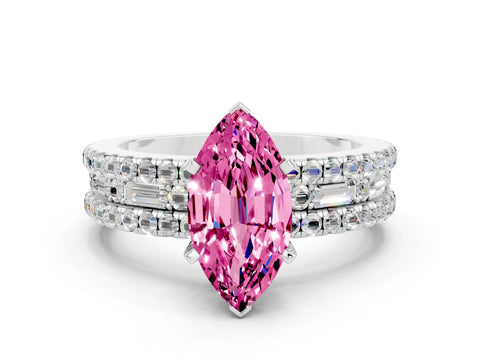 White gold Marquise Cut Pink Sapphire Solitaire Ring with Pavé and Channel Set Band_24