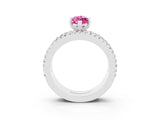 White gold Marquise Cut Pink Sapphire Solitaire Ring with Pavé and Channel Set Band_27