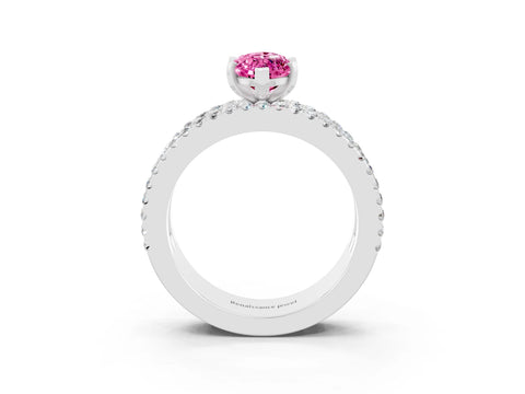White gold Marquise Cut Pink Sapphire Solitaire Ring with Pavé and Channel Set Band_27