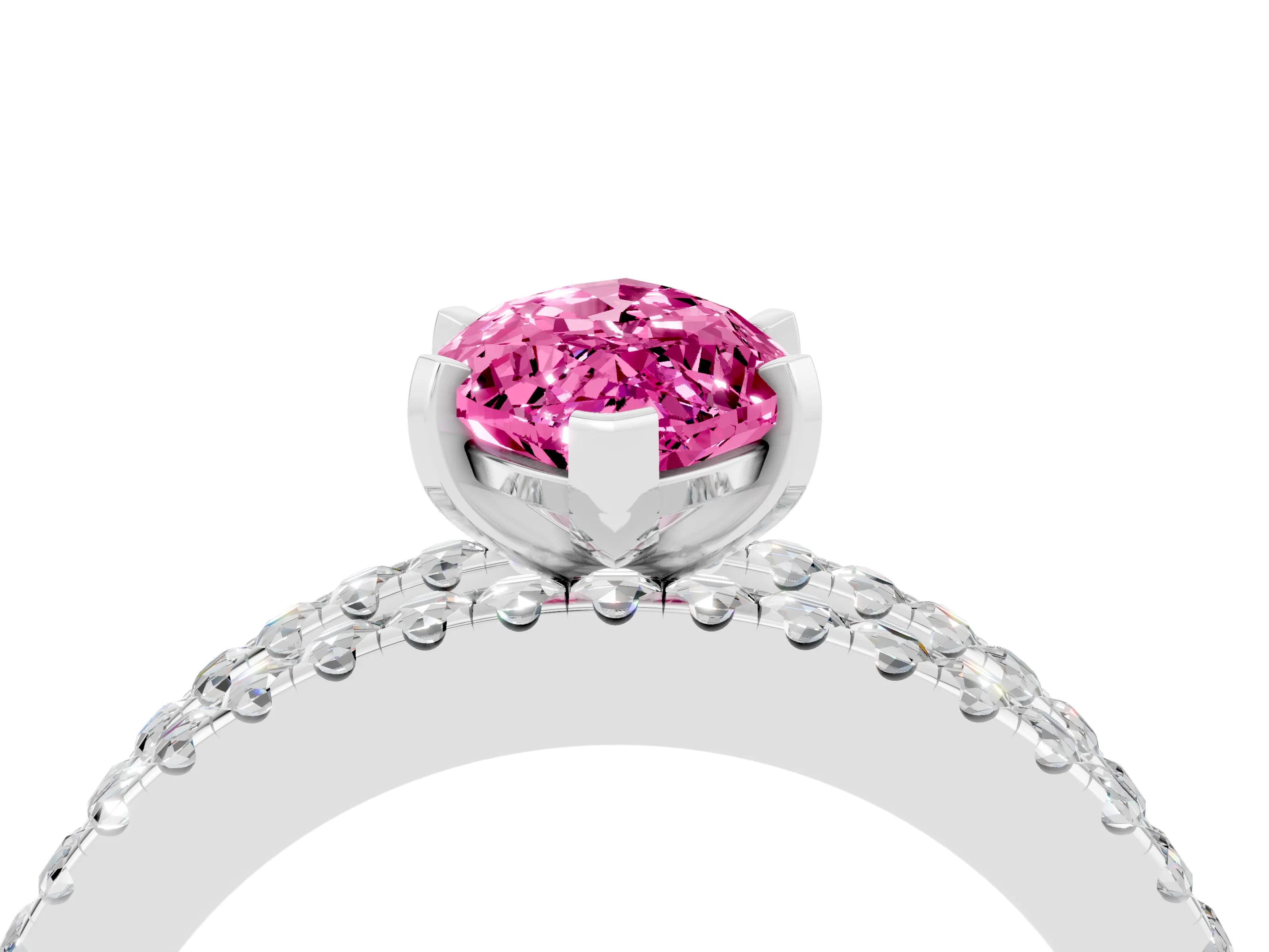 White gold Marquise Cut Pink Sapphire Solitaire Ring with Pavé and Channel Set Band_28