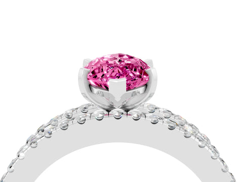 White gold Marquise Cut Pink Sapphire Solitaire Ring with Pavé and Channel Set Band_28
