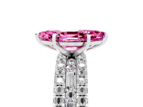 White gold Marquise Cut Pink Sapphire Solitaire Ring with Pavé and Channel Set Band_29