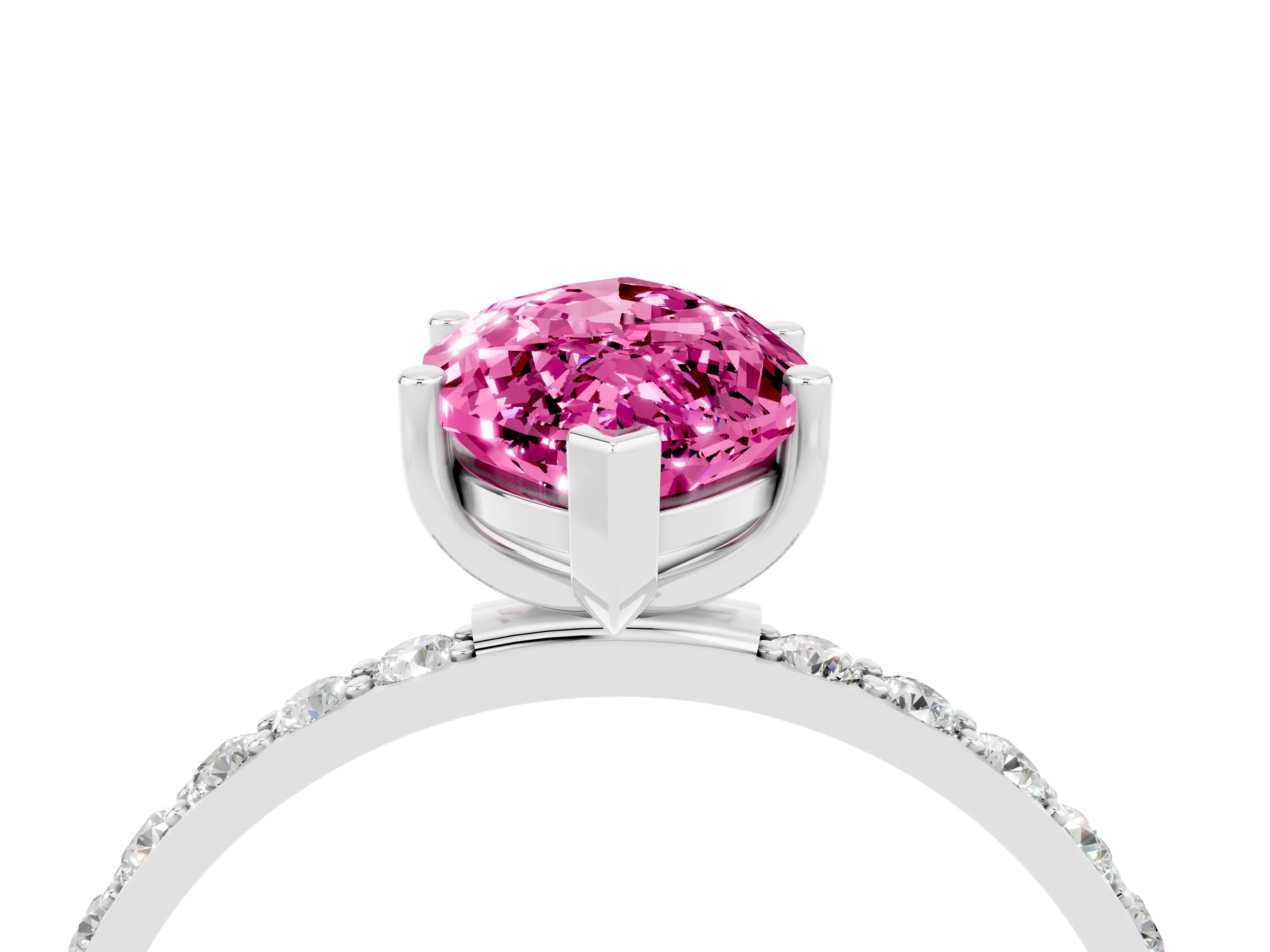 White gold Marquise Cut Pink Sapphire Solitaire Ring with Pave Band and Four Prong Setting_52