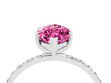 White gold Marquise Cut Pink Sapphire Solitaire Ring with Pave Band and Four Prong Setting_52