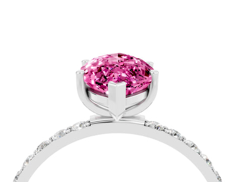 White gold Marquise Cut Pink Sapphire Solitaire Ring with Pave Band and Four Prong Setting_52