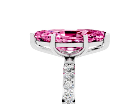 White gold Marquise Cut Pink Sapphire Solitaire Ring with Pave Band and Four Prong Setting_53